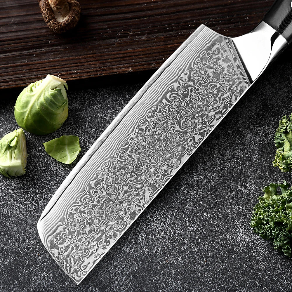 XITUO 7" Damascus Nakiri Knife – 67-Layer VG10 Steel & G10 Handle Damascus Nakiri Knife Qst