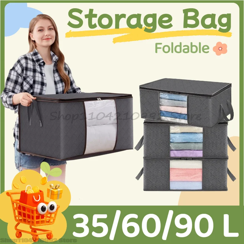 Foldable Clothes Storage Bag – Non-Woven Closet Organizer Bin Closet Storage Bag Qme