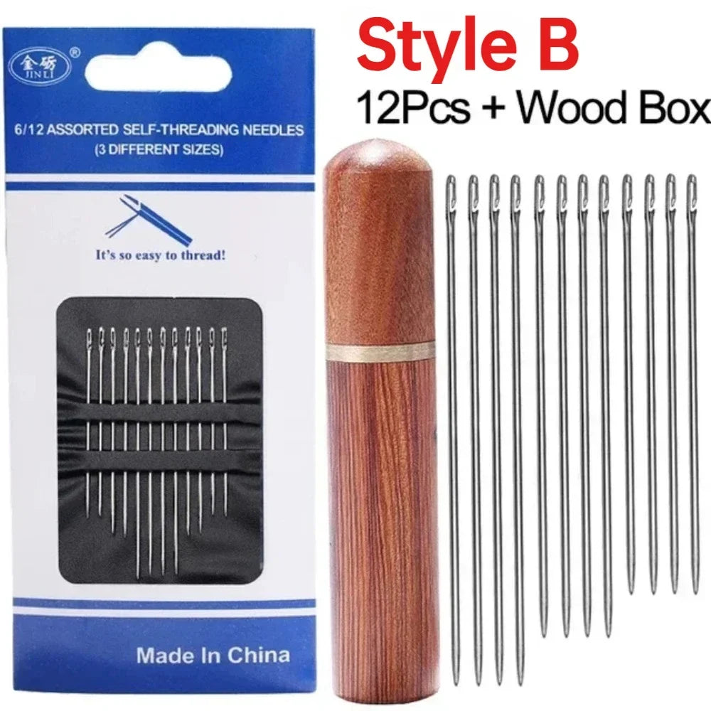 Self-Threading Sewing Needles Set of 12 – Stainless Steel Sewing Needles Qme B-(12pcs)