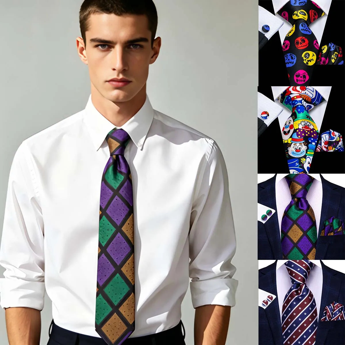 Men's Necktie Set with Pocket Square & Cufflinks | Qme Necktie Gift Set Qme