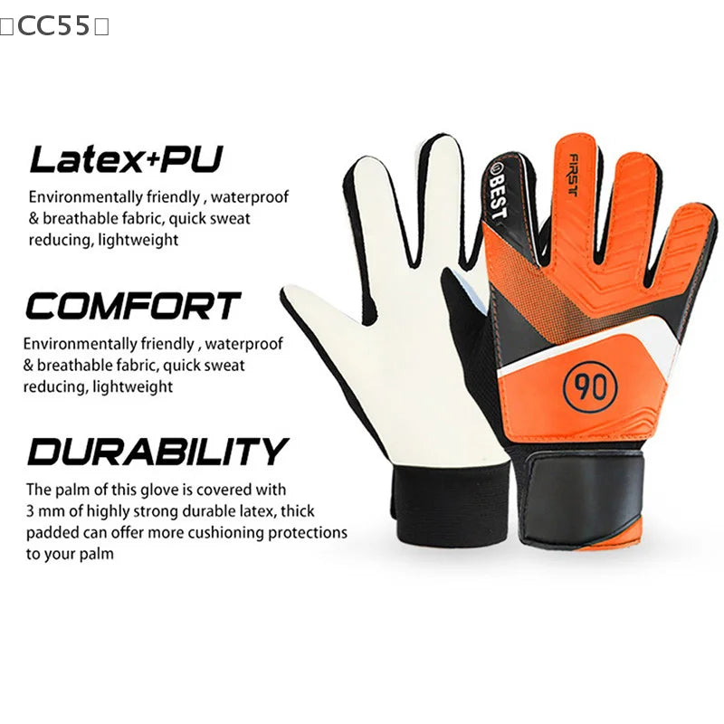 Kids Soccer Goalkeeper Gloves – Latex PU Palm Padding S/M/L Goalkeeper Gloves Qst