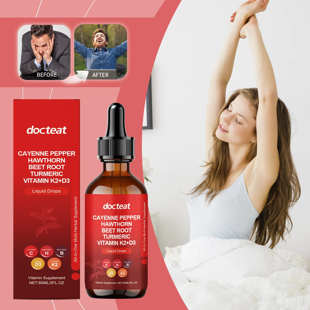 Cayenne Pepper Drops – Hawthorn, Beetroot, Turmeric, D3 & K2 Liquid Supplement Drops Qst