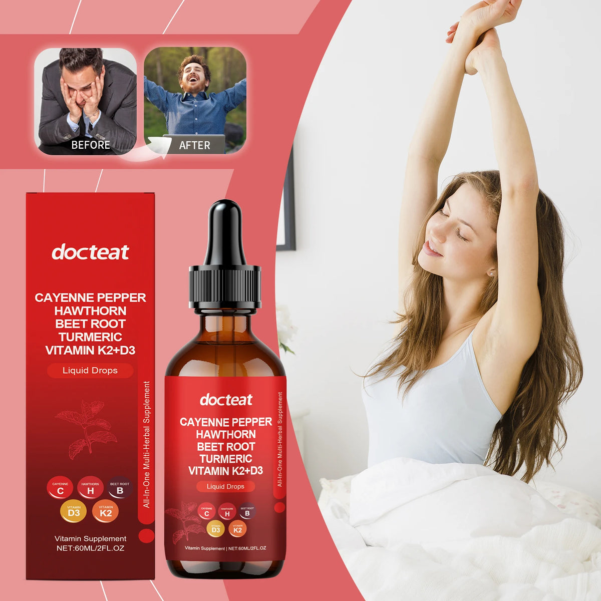 Cayenne Pepper Drops – Hawthorn, Beetroot, Turmeric, D3 & K2 Liquid Supplement Drops Qst