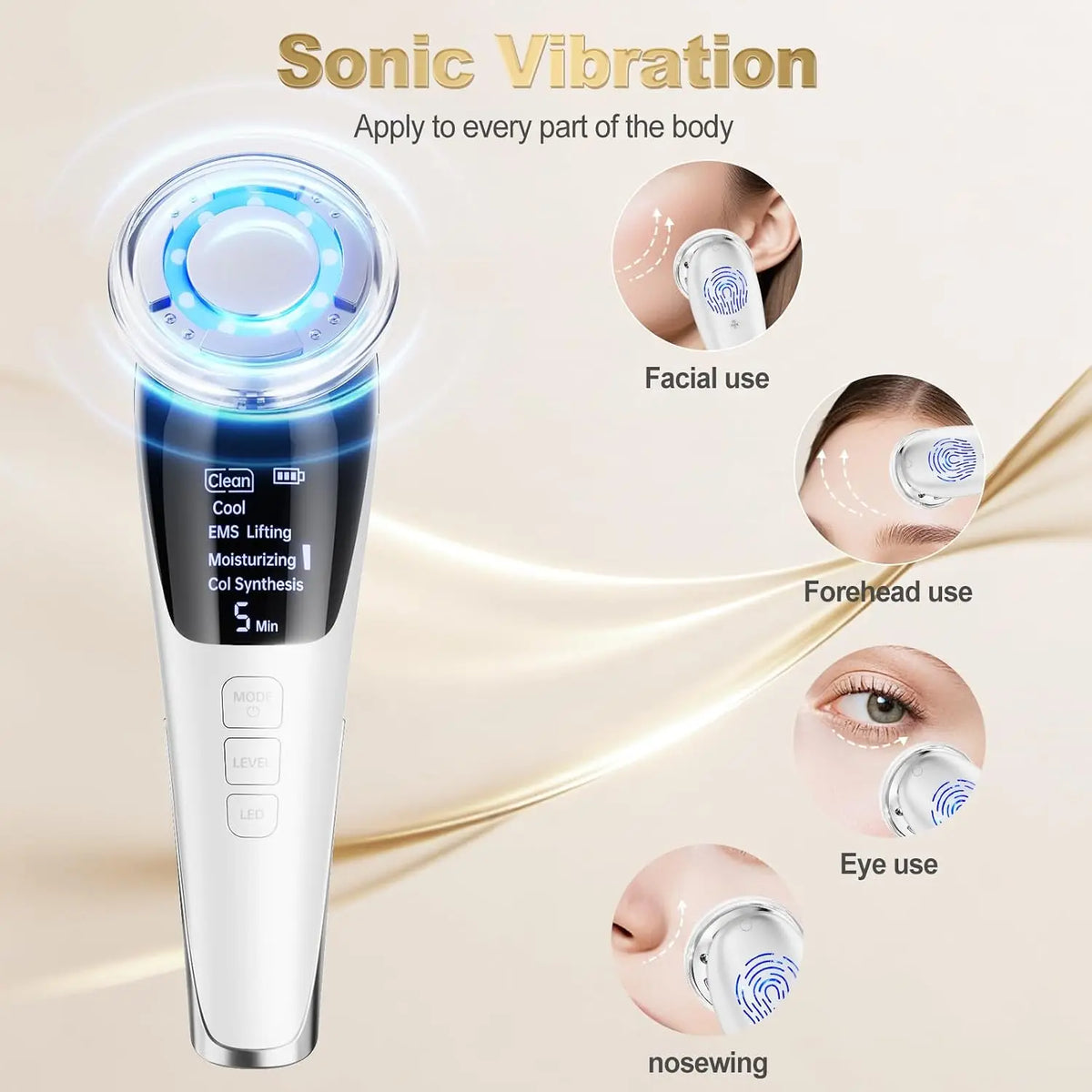 VIMYSHOW 5-in-1 Micro-Current Facial Massager Red Blue LED Facial Beauty Device Qst