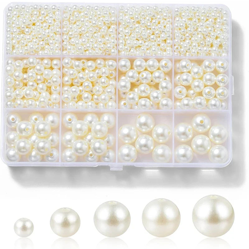1200pcs Resin Pearl Beads Kit – 5 Sizes Round DIY Craft Beads DIY Craft Beads Qme