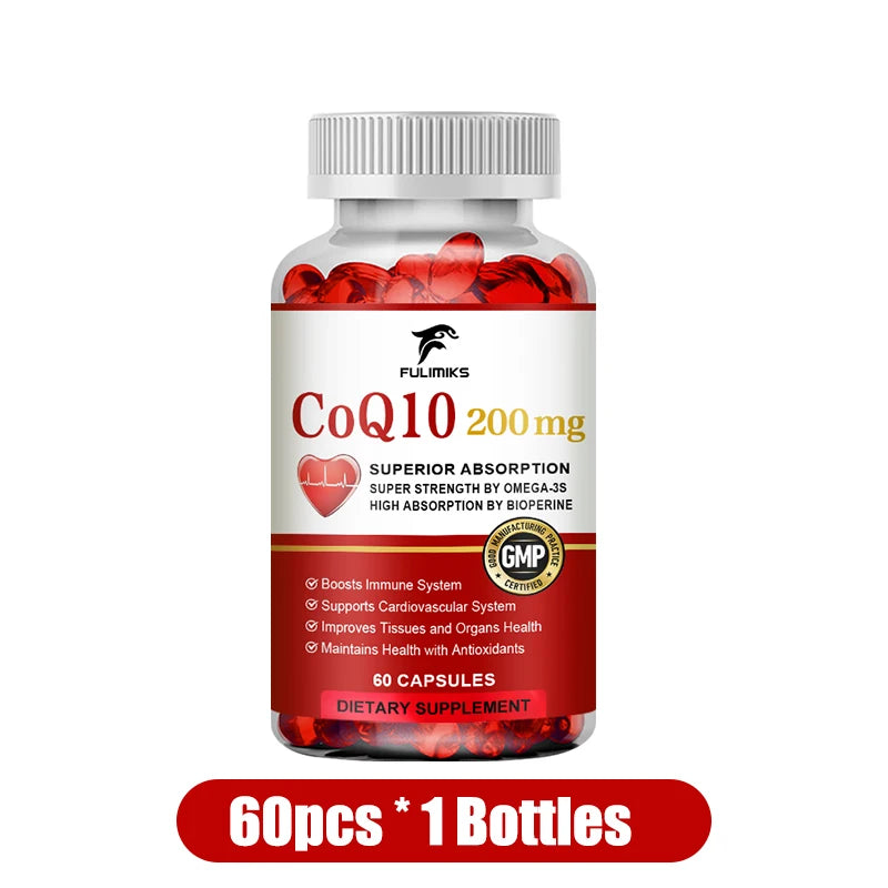 Fulimiks CoQ10 200mg Capsules – Energy & Antioxidant Support CoQ10 Supplement Qst 1 Bottles 60pcs