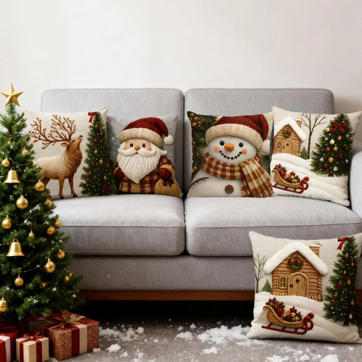 Christmas Snowman Pillow Cover – Washable Linen Cushion Case 18" Decorative Pillow Cover Qme