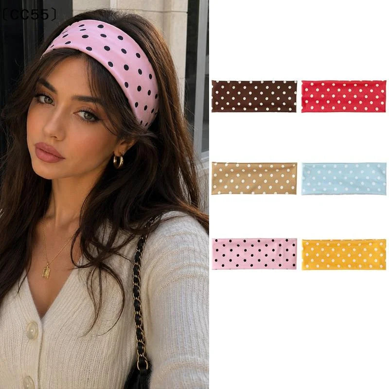 Boho Polka Dot Wide Stretch Headband – Women's Hair Accessory Wide Stretch Headband Qst