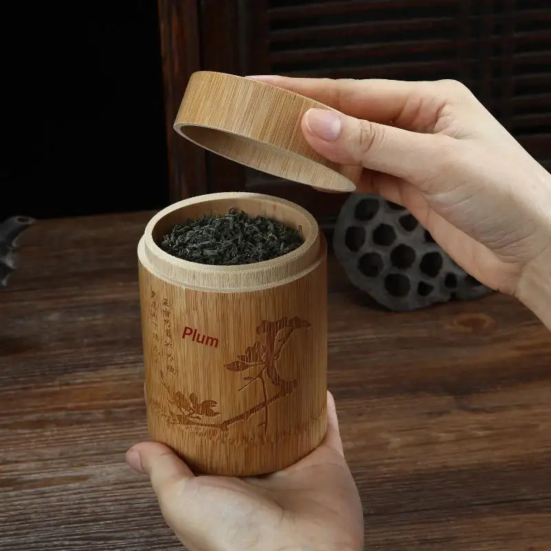 Carved Bamboo Tea & Spice Storage Box with Lid | Organizer Bamboo Storage Box Qme