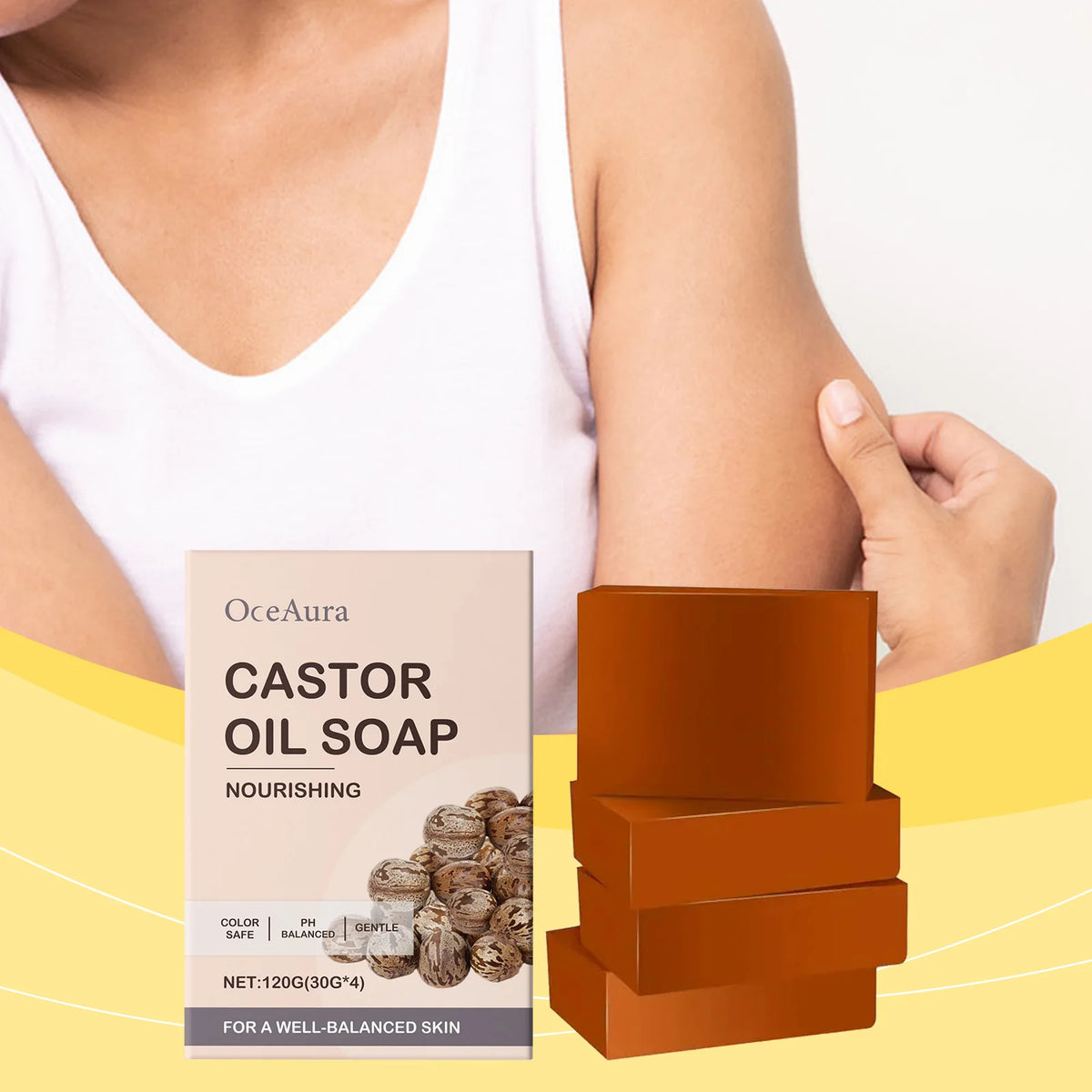 OceAura Castor Oil Shampoo Bar – 3-in-1 Natural Soap 120g Solid Shampoo Bar Qst