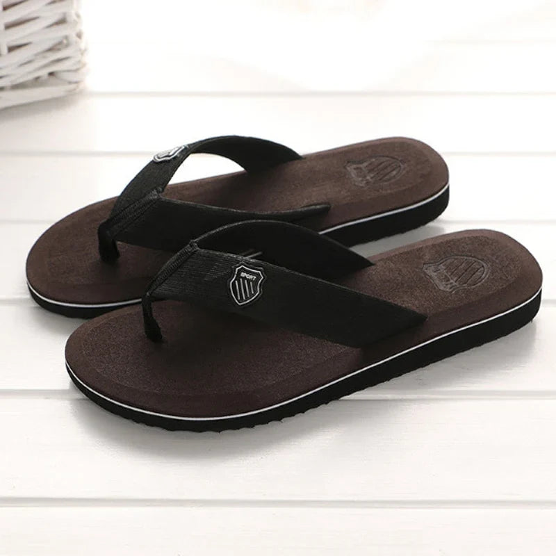 Men's EVA Flip Flops Beach Sandals – Non-Slip Casual Flat Flip Flop Sandals Qme Dark brown 44 (Insole 27.5cm)