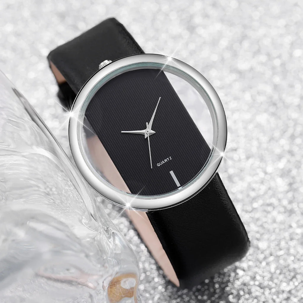 Women's 2-Piece Hollow-Out Dial Watch & Leather Bracelet Set Watch & Bracelet Set Qme