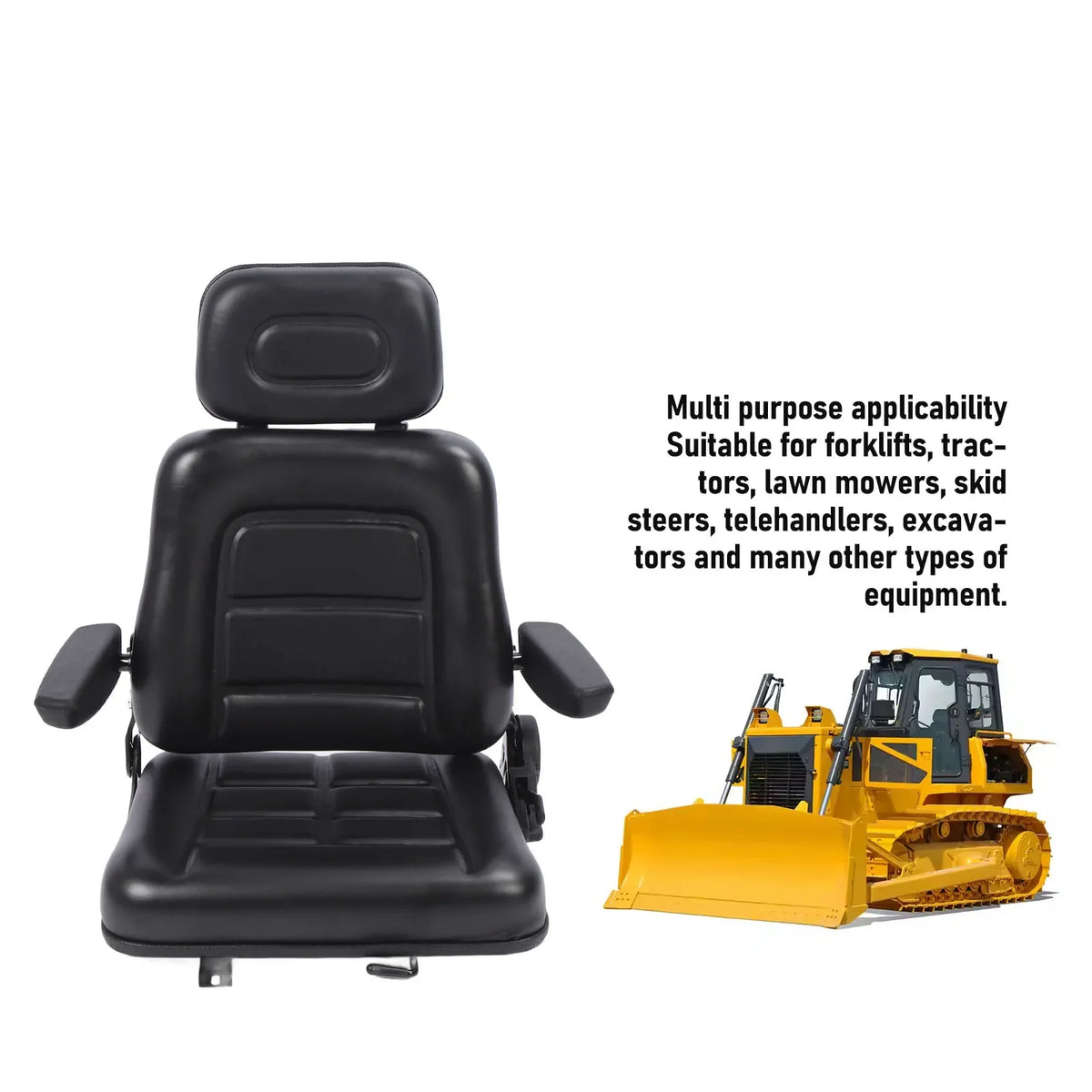 Ergonomic Forklift & Mower Seat | Slide Rail, PVC Leather Heavy Equipment Seat Qme