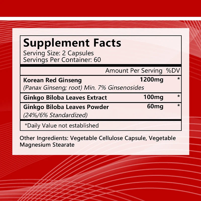 Ginseng & Ginkgo Biloba Capsules – Memory & Focus Support Herbal Supplement Qst