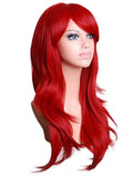 Red Wavy Curly Cosplay Wig – Long Synthetic Hair & Wig Cap Cosplay Wig Qme red