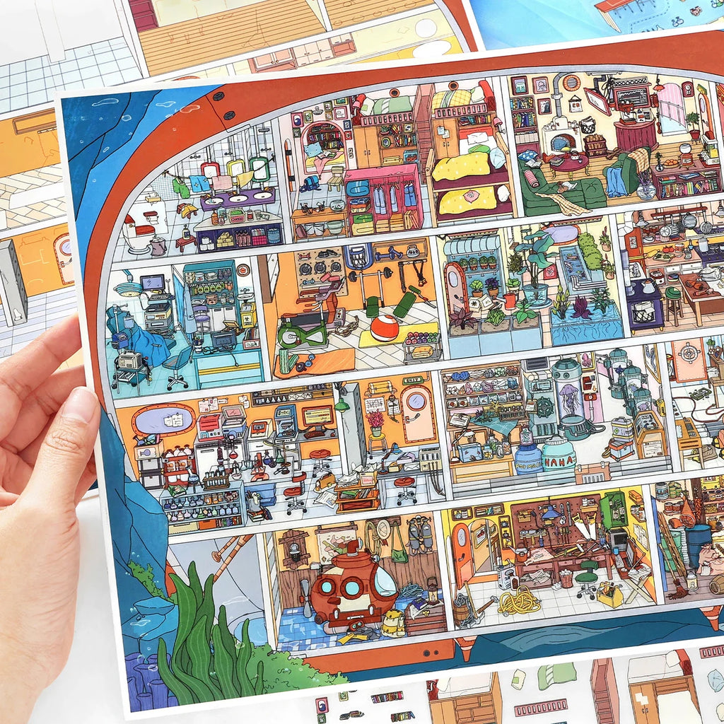 Yacht Cabin Landscape Sticker Sheets | 250×350mm, 8 Colors Decorative Sticker Sheets Qme