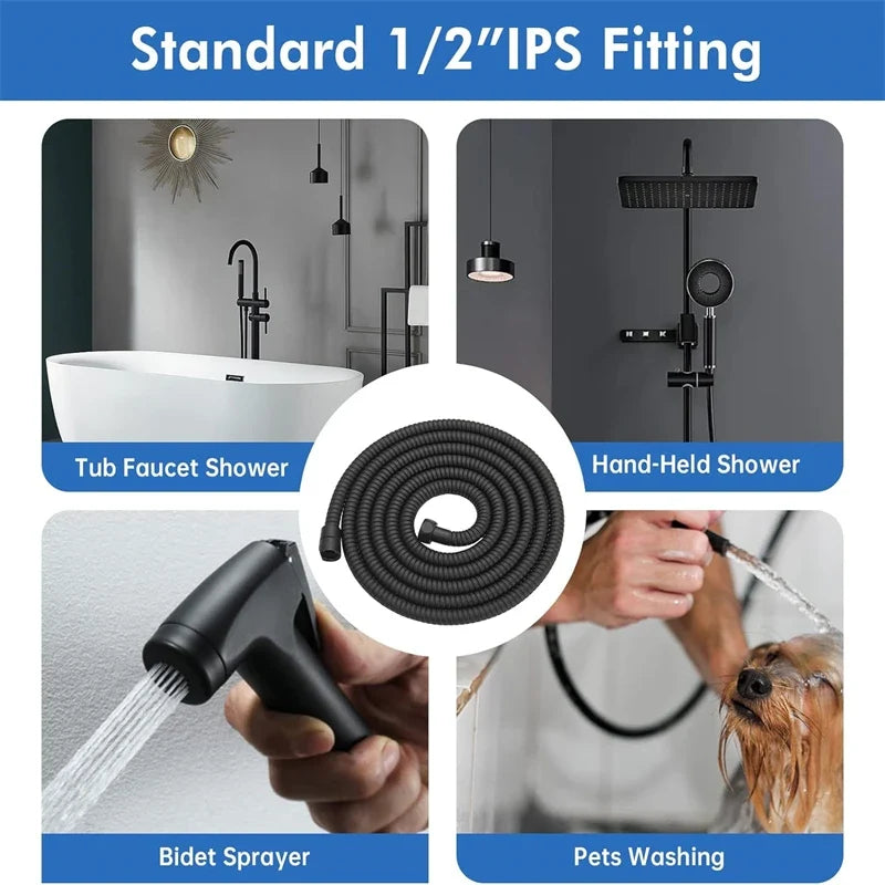 1.5M Black Flexible PVC Shower Hose | Bathroom Water Extension Flexible Shower Hose Qme