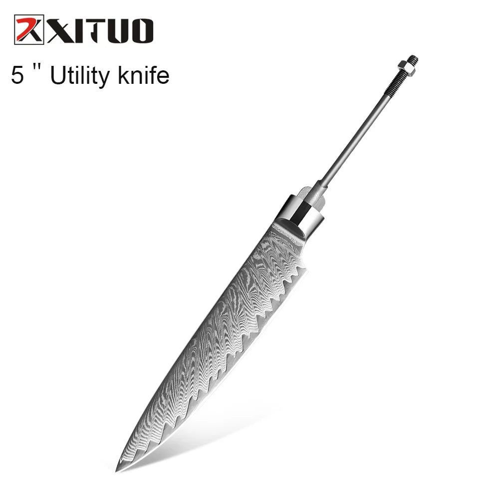XITUO 67-Layer Damascus Steel Blank Blade Kitchen Knife Set 1-7 PCS Damascus Knife Blank Qst Utility Knife