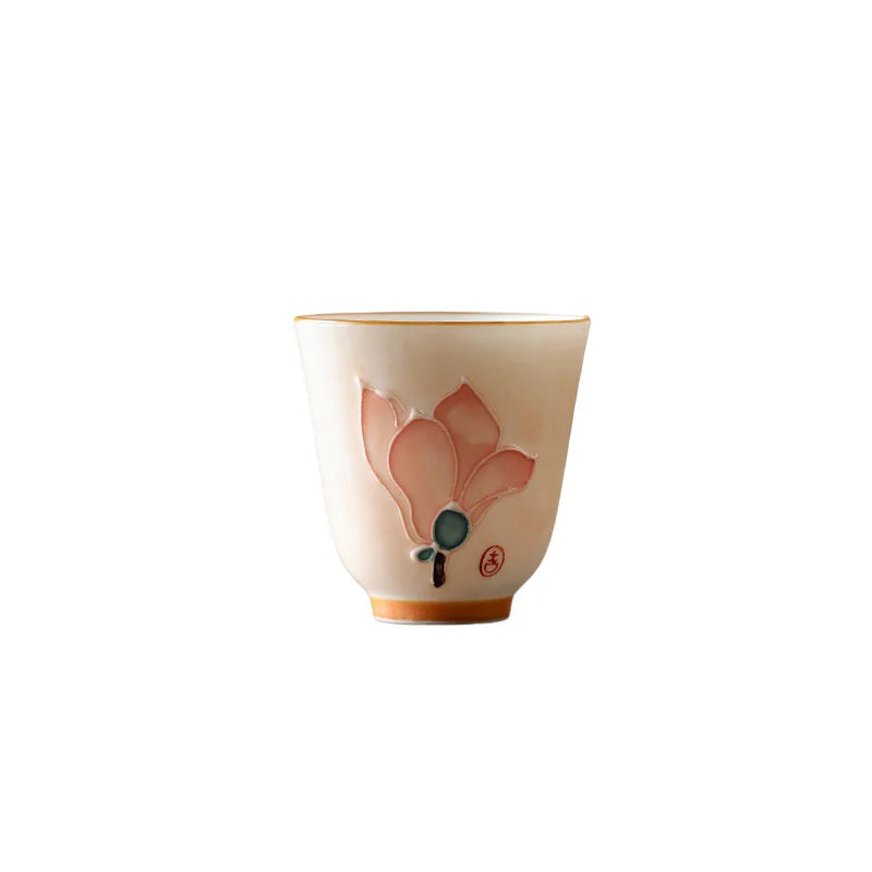 Hand Painted Lotus Pastel Ceramic Glazed Tea Cup | 55ml Ceramic Tea Cup Qme