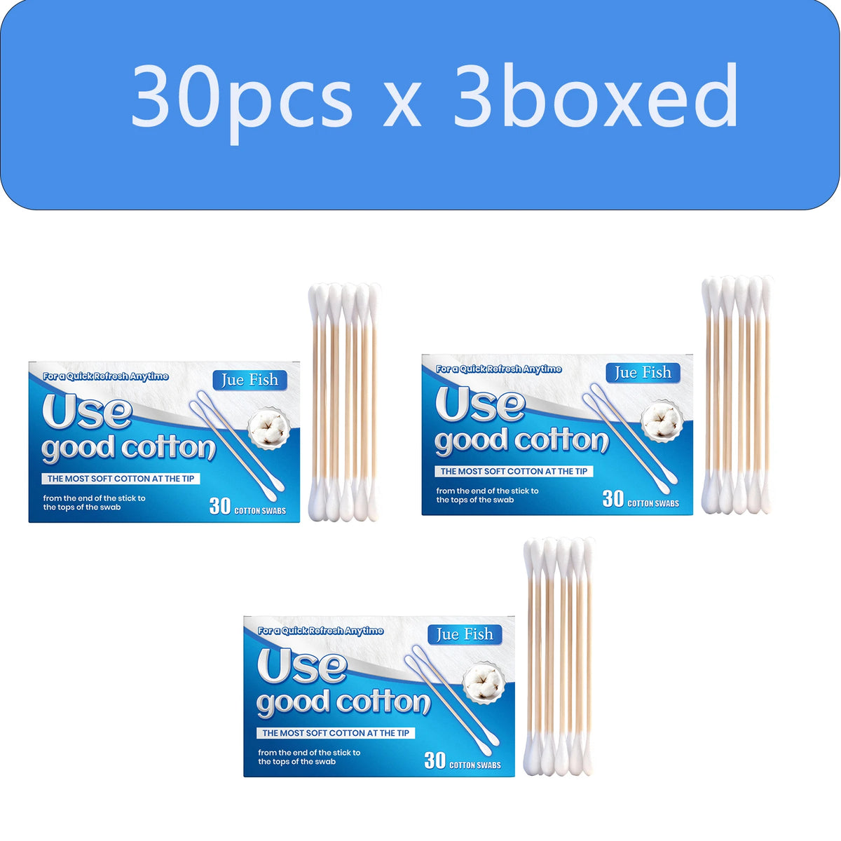 Double-Headed Multifunctional Cotton Swabs – Makeup & Ear Care Cotton Swabs Qst 30pcs x 3boxed