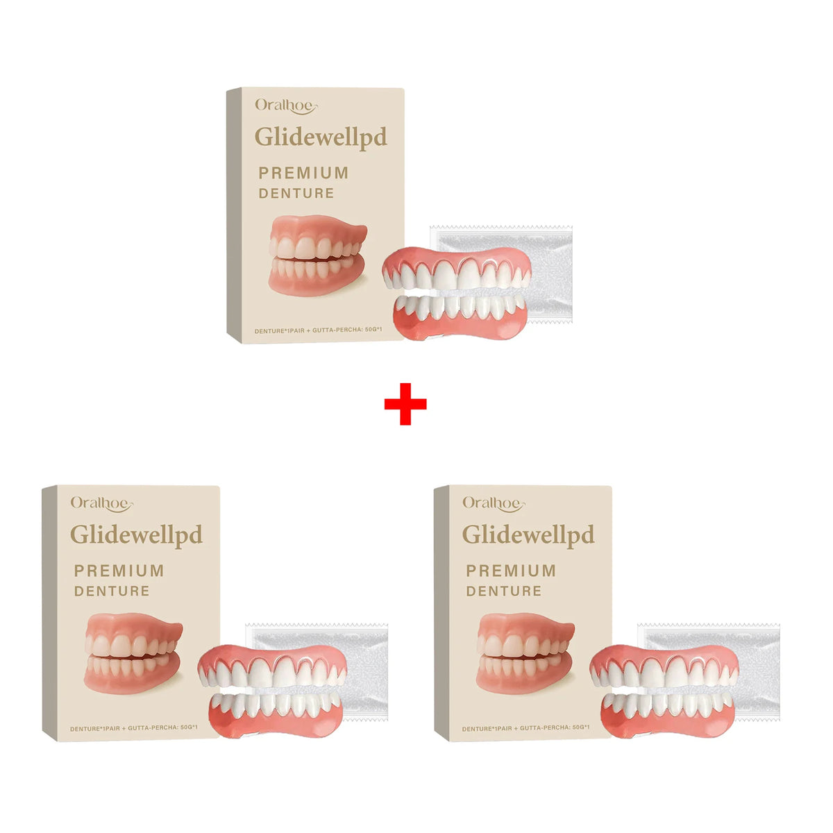 Oralhoe Soft Silicone Temporary Denture Set – Upper & Lower Temporary Denture Set Qst 3sets boxed