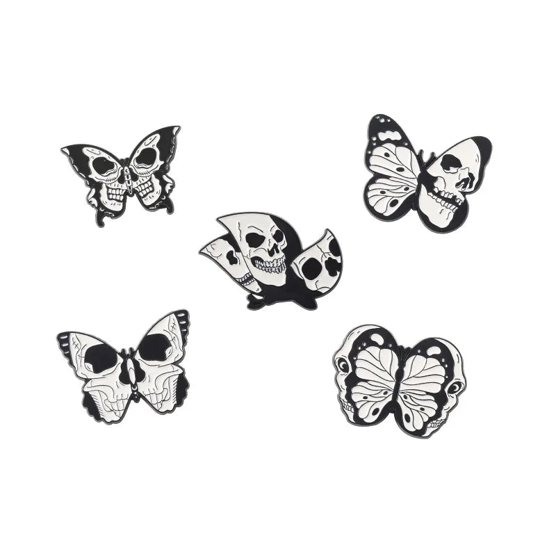 Skeleton Butterfly Enamel Pin – Gothic Skull Lapel Badge Enamel Lapel Pin Qme Set