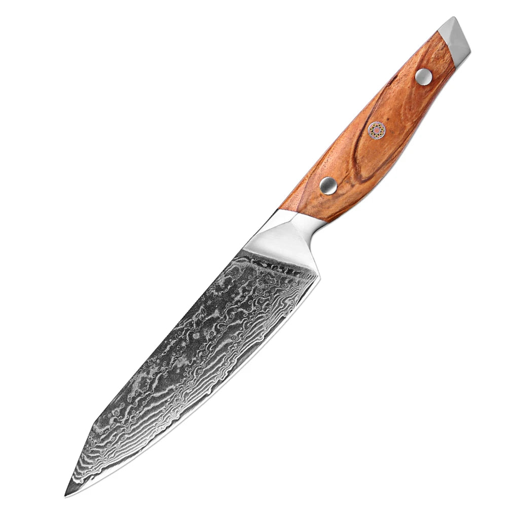 XITUO Damascus Steel Kitchen Knife Set – Olive Wood Handle Kitchen Knife Set Qst Utility Knife