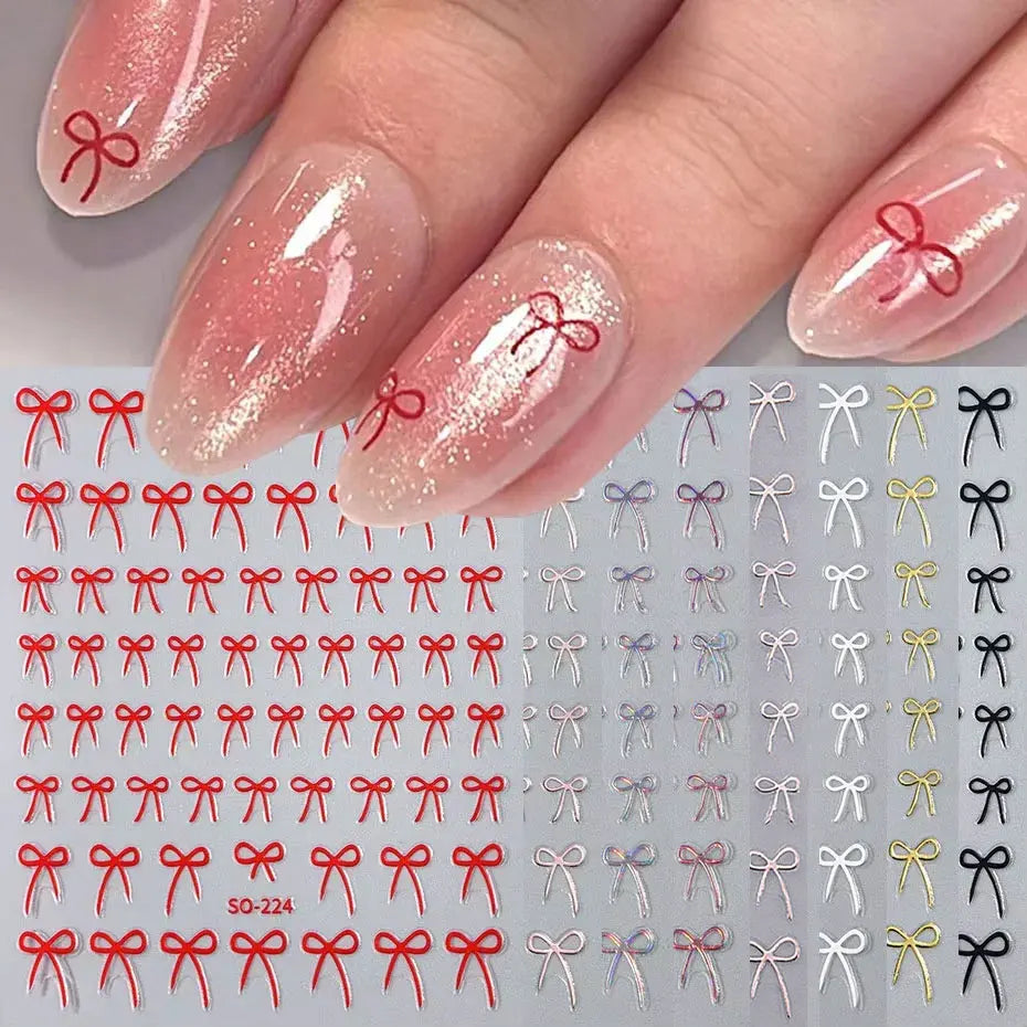 3D Bow Nail Art Stickers – Red Black Pink Bowknot Charms Nail Art Stickers Qme