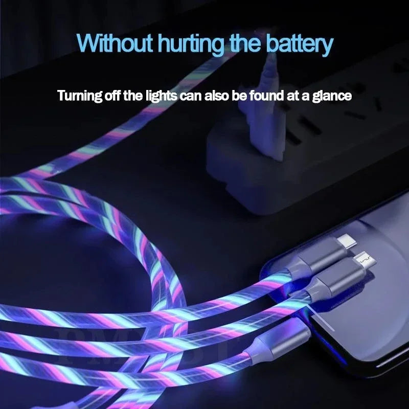 LED Glow Fast Charging Cable USB-C & Micro USB 3A | 4 Colors LED Charging Cable Qme