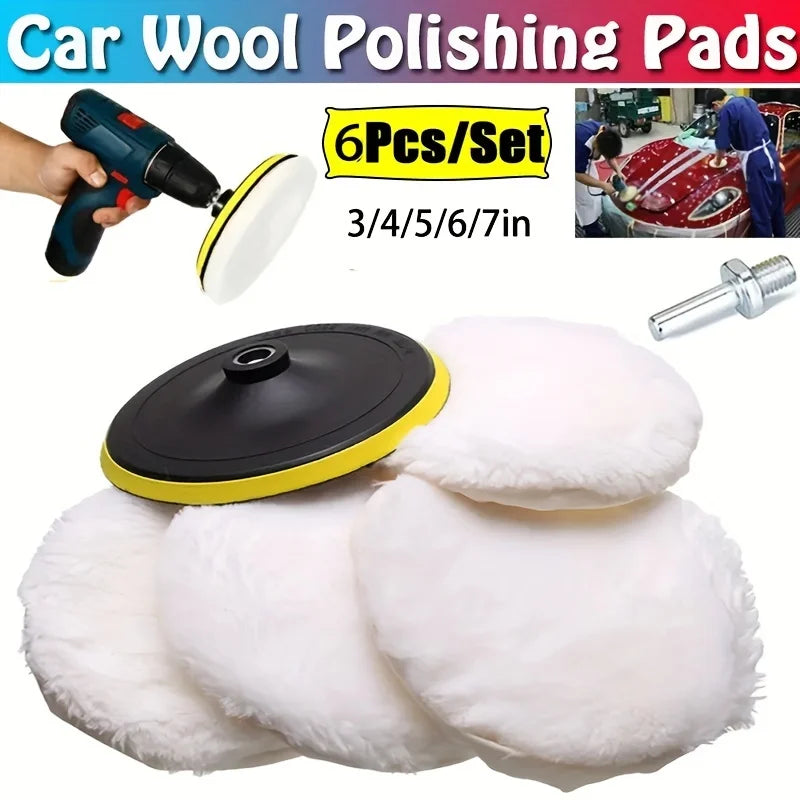 6-Piece Car Polishing Pads & Waxing Sponge Disc Set – Wool Car Polishing Pad Set Qme
