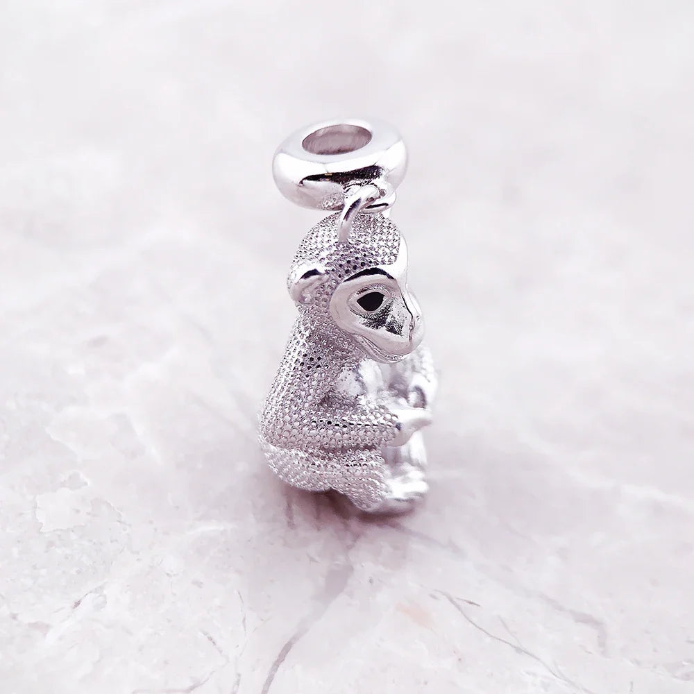 Monkey Charm Pendant – Pure 925 Sterling Silver | Unisex Sterling Silver Charm Qme