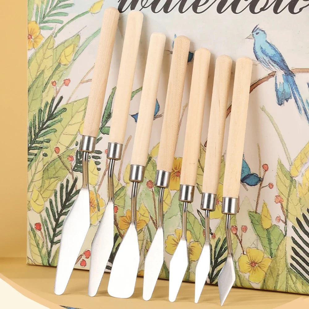 Palette Knife Set – Stainless Steel Blade & Wood Handle Art Tool Palette Knife Set Qme