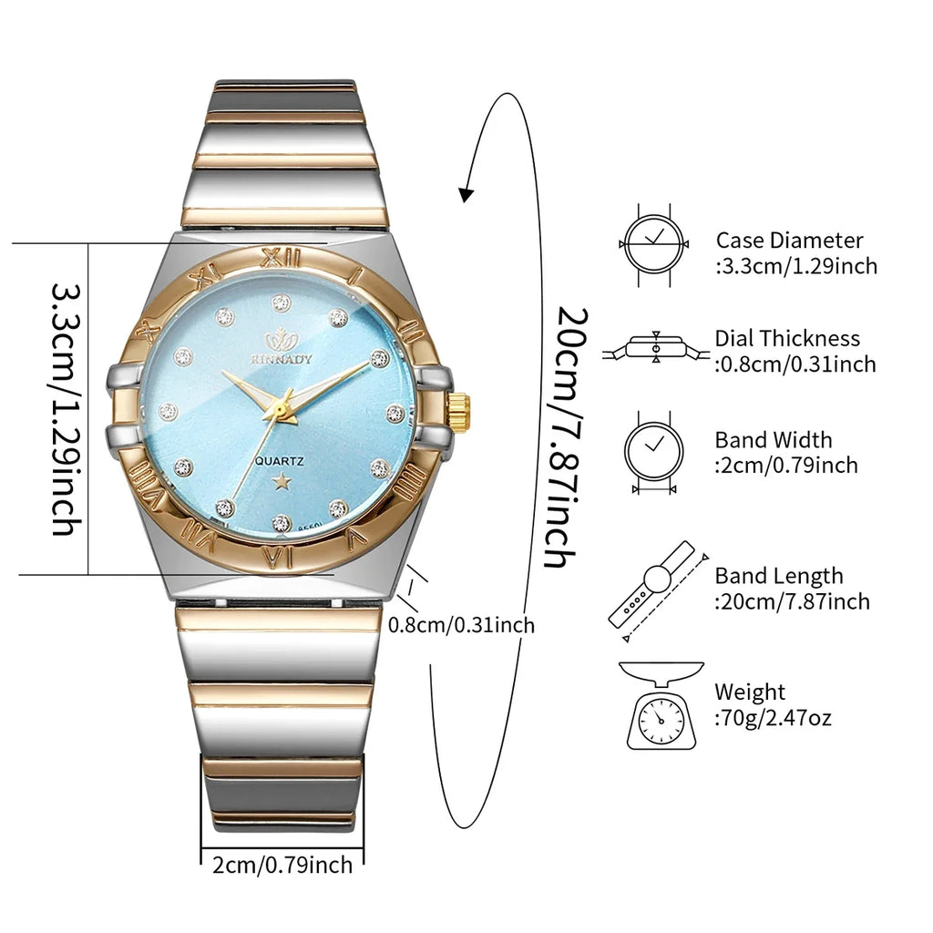 Women's Two-Tone Rhinestone Quartz Watch | Elegant Metal Band Women's Quartz Watch Qme