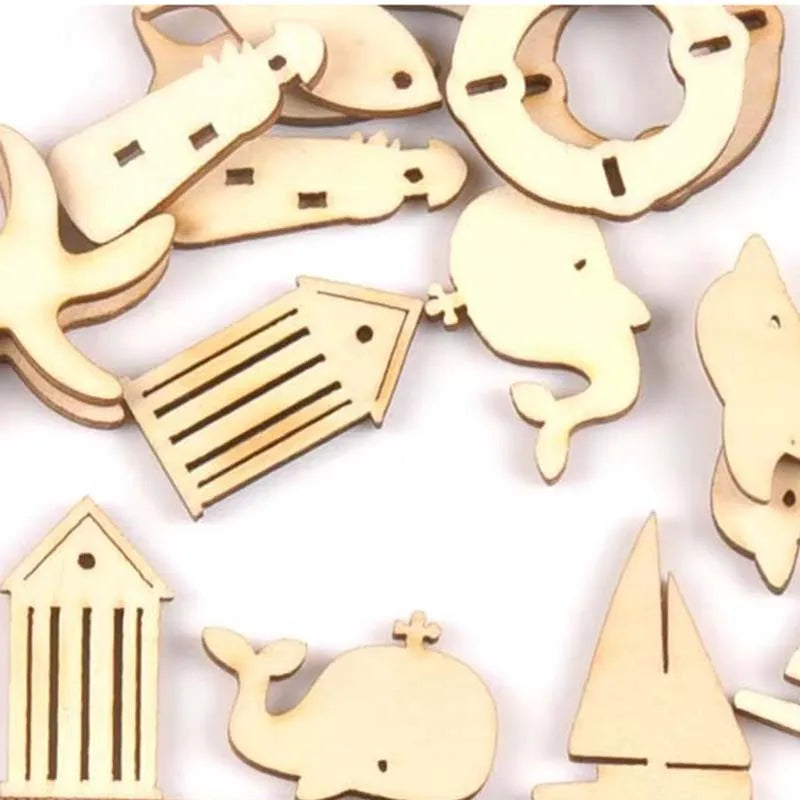 Mixed Wooden Nautical Ornaments – Dolphin, Starfish, Anchor, 20pcs Wooden Craft Ornaments Qme