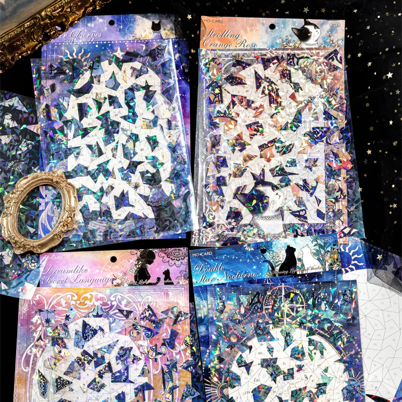 Gothic Dark Cat Crystal PET Puzzle Stickers – DIY Crafts DIY Craft Stickers Qme
