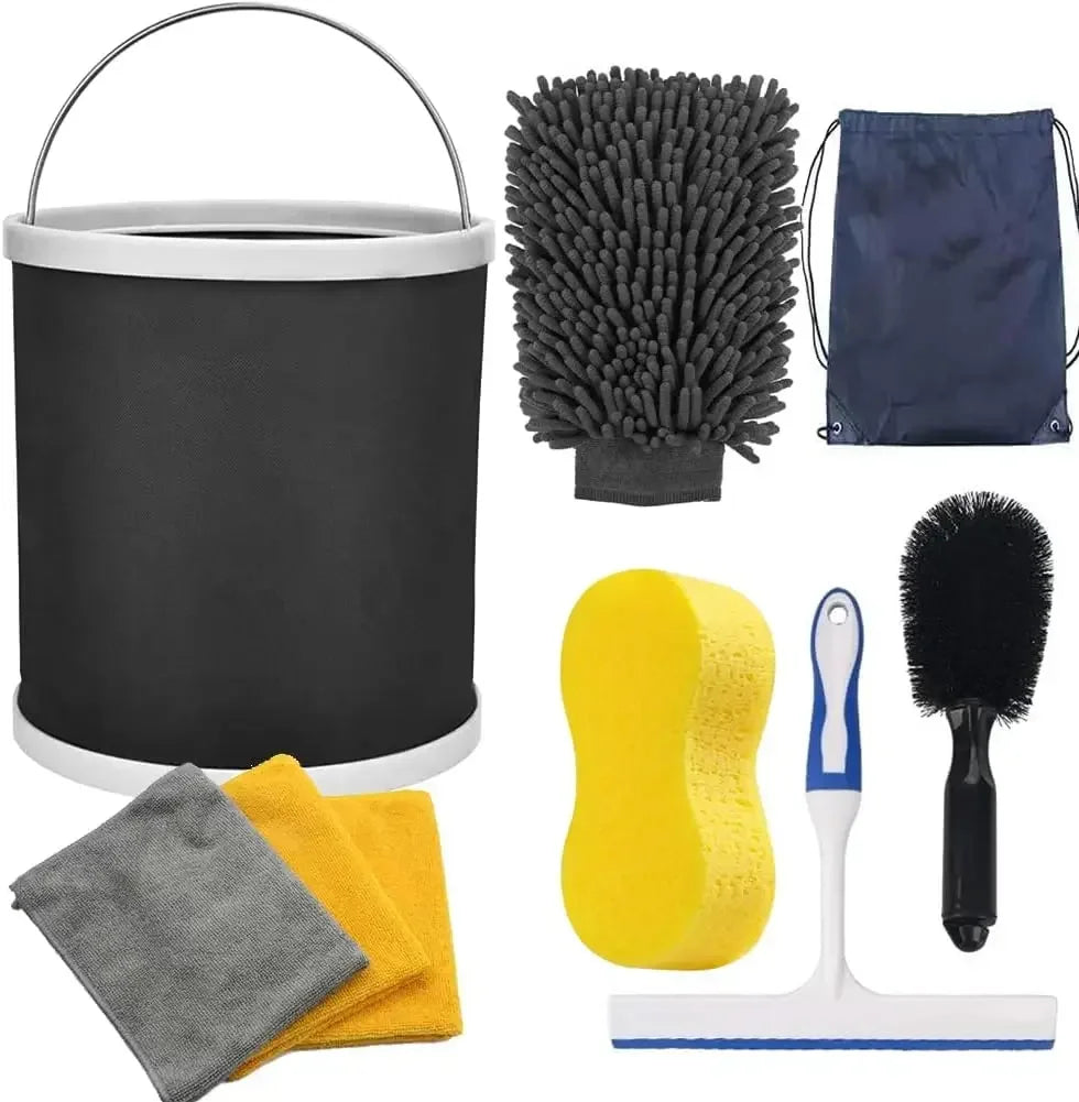 Car Wash Detailing Kit – Collapsible Bucket, Mitt & Sponge Car Detailing Kit Qme