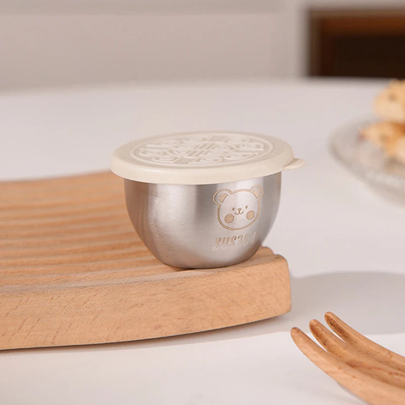 Stainless Steel Dipping Sauce Cup with Lid | BBQ Condiment Bowl Condiment Dipping Cup Qst Beige