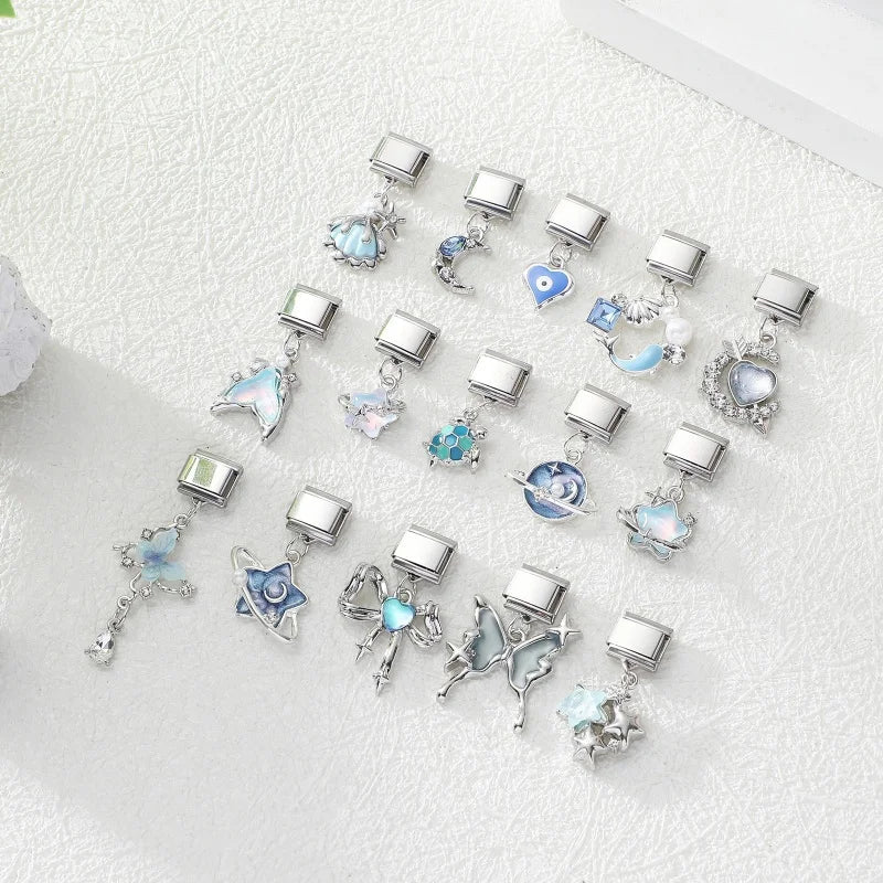 Blue Moon Heart Starfish Italian Charm Links | Modular Bracelet Modular Charm Links Qme