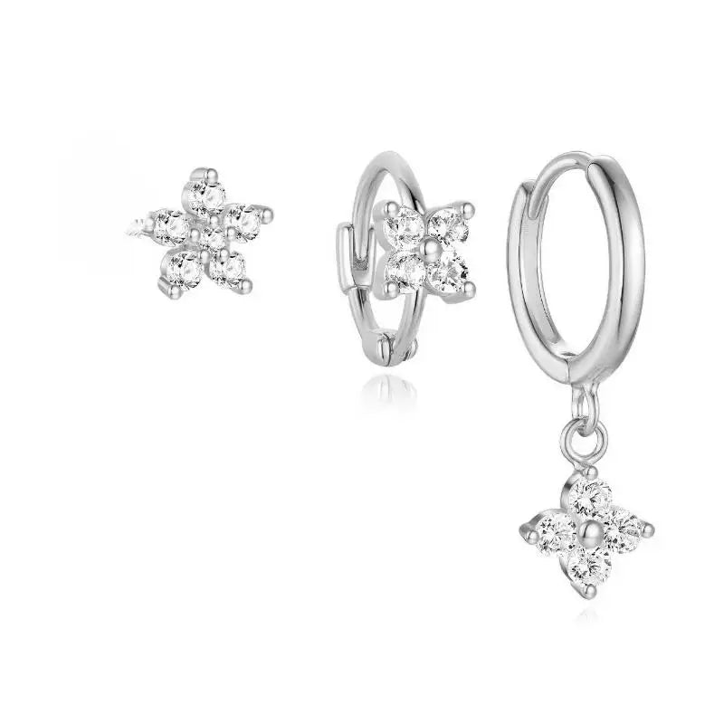 Zircon Flower & Star Ear Studs | 18K Gold Plated | 6 Colors Stud Earrings Qme A6