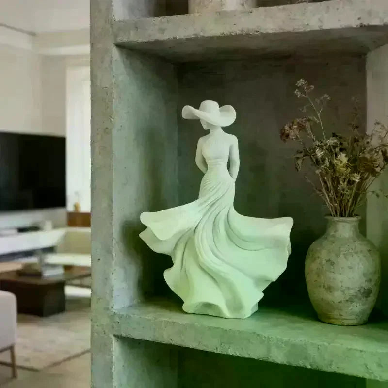 White Dancing Lady Resin Figurine – Elegant Home Décor Statue Decorative Figurine Qme