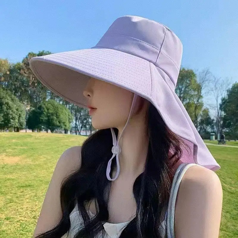 Women's Wide Brim Sun Hat with Neck Cover – UV Protection Sun Protection Hat Qst A2 Purple