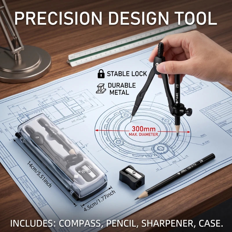 2B Mechanical Pencil & Compass Drawing Kit for Exams Drafting Tool Set Qst