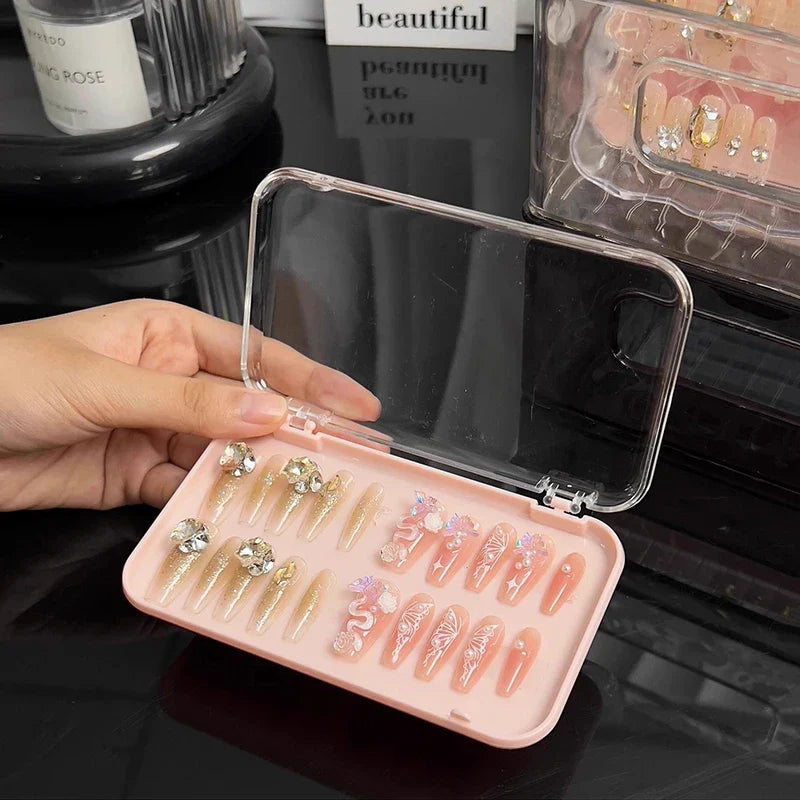 Clear Plastic Press-On Nail Storage Box with Lid | 4 Colors Nail Storage Box Qme