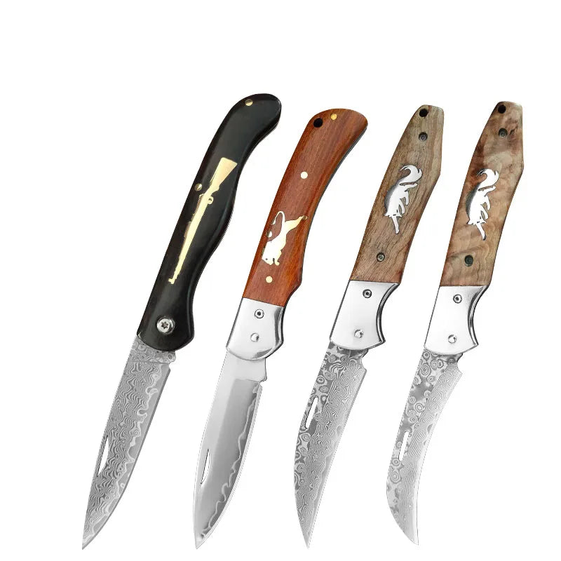 VG10 Damascus Steel Folding Paring Knife – Wood Handle Folding Paring Knife Qst Folding Knife ABCD