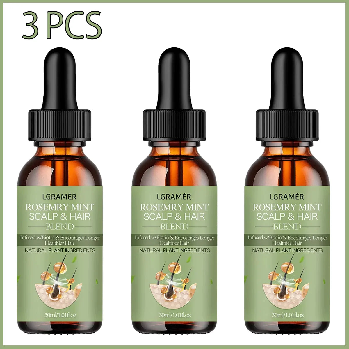 Rosemary Peppermint Hair Growth Oil – Scalp & Hair Care Hair Growth Oil Qst 30ml-3pcs