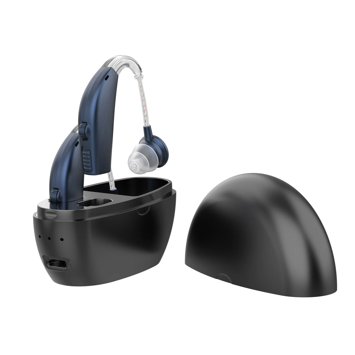 BTE Rechargeable Hearing Aid – Wireless Charging for Seniors Rechargeable Hearing Aid Qst Black-Blue