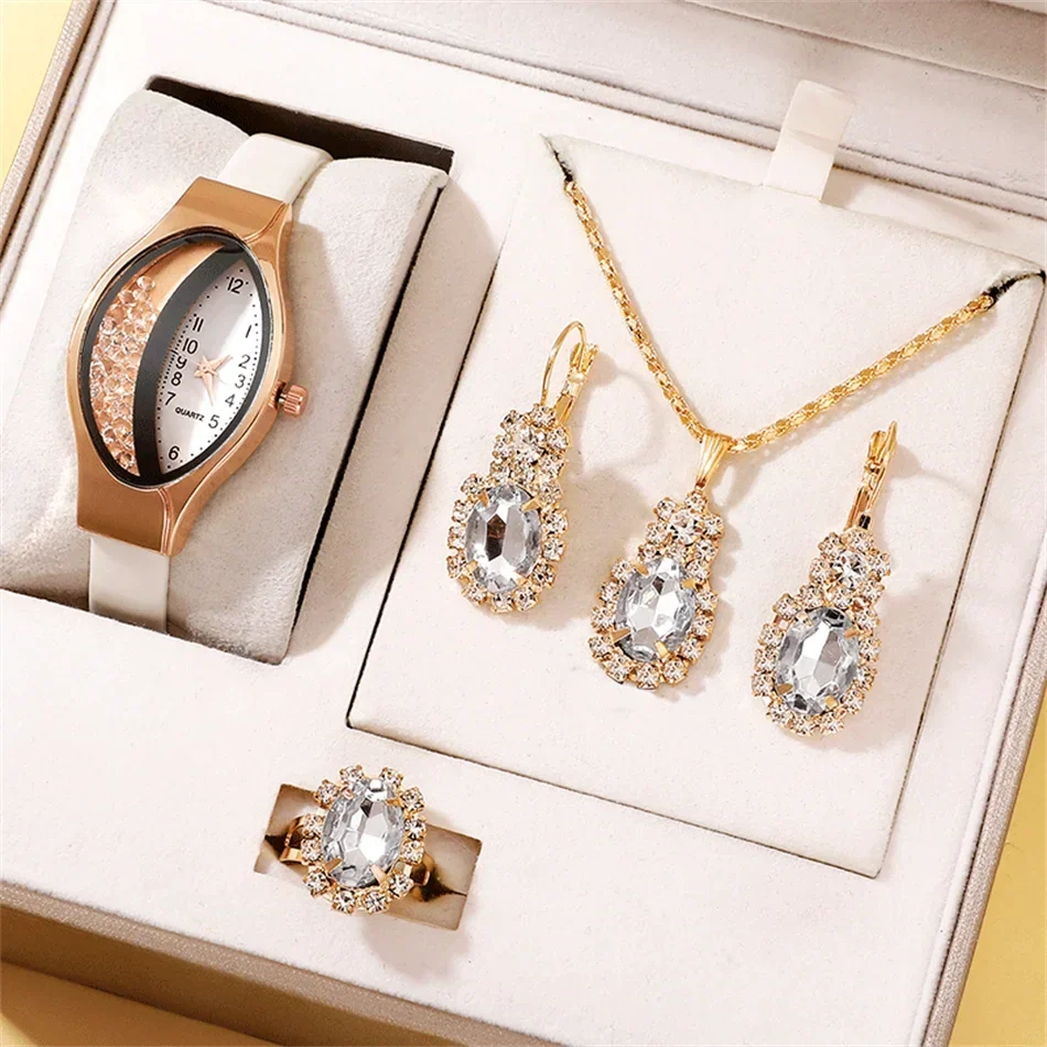 Ladies' Crystal Quartz Watch – Luxury Simple Women's Watch Women's Quartz Watch Qme White suit