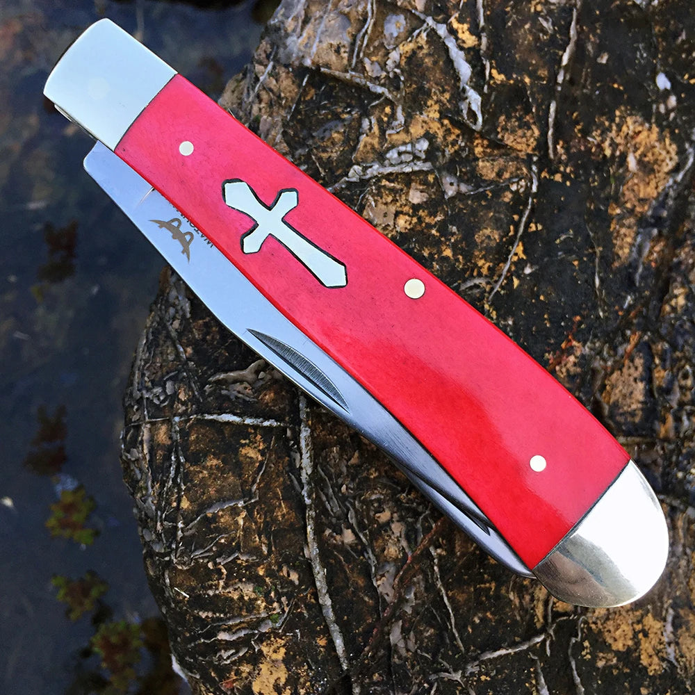 Z.QIAN Trapper Slip Joint Folding Pocket Knife – Bone Handle Folding Pocket Knife Qst Red