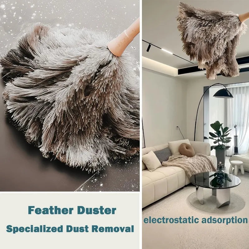 Natural Ostrich Feather Duster with Handle – Fluffy & Reusable Feather Duster Qme