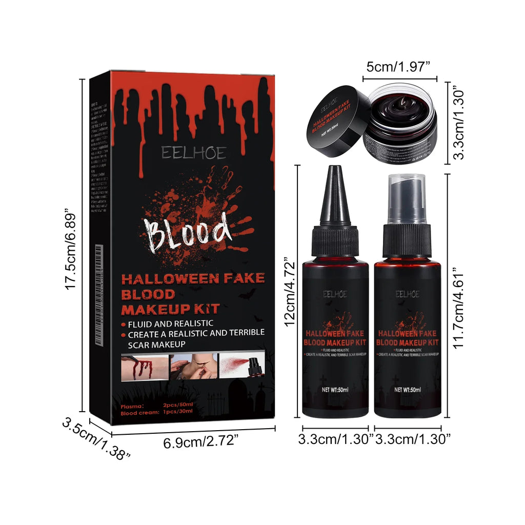 Halloween Fake Blood Makeup SFX Kit – Washable Spray & Cream SFX Costume Makeup Qme